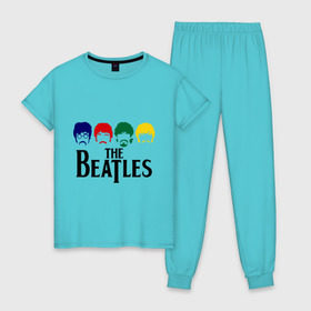 Женская пижама хлопок с принтом The Beatles 3 в Курске, 100% хлопок | брюки и футболка прямого кроя, без карманов, на брюках мягкая резинка на поясе и по низу штанин | beatles | harrison | lennon | mccartmey | starr | битлз