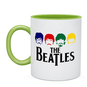 Кружка двухцветная с принтом The Beatles 3 в Курске, керамика | объем — 330 мл, диаметр — 80 мм. Цветная ручка и кайма сверху, в некоторых цветах — вся внутренняя часть | beatles | harrison | lennon | mccartmey | starr | битлз