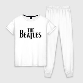 Женская пижама хлопок с принтом The Beatles в Курске, 100% хлопок | брюки и футболка прямого кроя, без карманов, на брюках мягкая резинка на поясе и по низу штанин | beatles | битлз