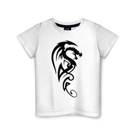 Детская футболка хлопок с принтом Дракон (стильный трайбл) в Курске, 100% хлопок | круглый вырез горловины, полуприлегающий силуэт, длина до линии бедер | Тематика изображения на принте: dragon | tattoo | дракон | тату | трайбл