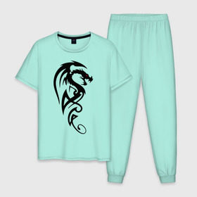 Мужская пижама хлопок с принтом Дракон (стильный трайбл) в Курске, 100% хлопок | брюки и футболка прямого кроя, без карманов, на брюках мягкая резинка на поясе и по низу штанин
 | dragon | tattoo | дракон | тату | трайбл