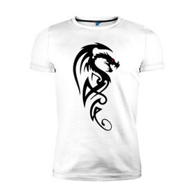 Мужская футболка премиум с принтом Дракон (стильный трайбл) в Курске, 92% хлопок, 8% лайкра | приталенный силуэт, круглый вырез ворота, длина до линии бедра, короткий рукав | dragon | tattoo | дракон | тату | трайбл