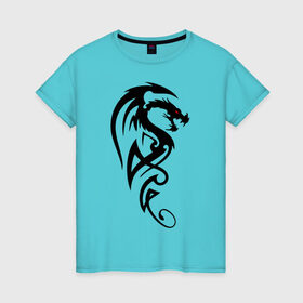 Женская футболка хлопок с принтом Дракон (стильный трайбл) в Курске, 100% хлопок | прямой крой, круглый вырез горловины, длина до линии бедер, слегка спущенное плечо | dragon | tattoo | дракон | тату | трайбл