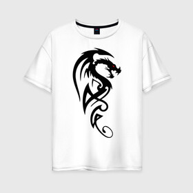 Женская футболка хлопок Oversize с принтом Дракон (стильный трайбл) в Курске, 100% хлопок | свободный крой, круглый ворот, спущенный рукав, длина до линии бедер
 | Тематика изображения на принте: dragon | tattoo | дракон | тату | трайбл