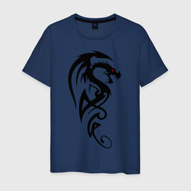 Мужская футболка хлопок с принтом Дракон (стильный трайбл) в Курске, 100% хлопок | прямой крой, круглый вырез горловины, длина до линии бедер, слегка спущенное плечо. | dragon | tattoo | дракон | тату | трайбл