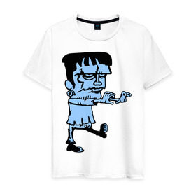 Мужская футболка хлопок с принтом Монстр Франкенштейна в Курске, 100% хлопок | прямой крой, круглый вырез горловины, длина до линии бедер, слегка спущенное плечо. | зомби