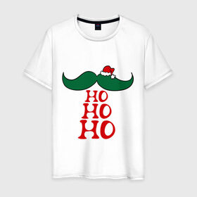 Мужская футболка хлопок с принтом Усы в Курске, 100% хлопок | прямой крой, круглый вырез горловины, длина до линии бедер, слегка спущенное плечо. | 2015 | merry christmas | новый год | усы | шапка