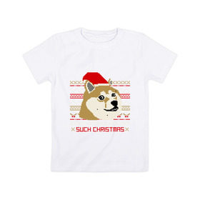 Детская футболка хлопок с принтом Such christmas в Курске, 100% хлопок | круглый вырез горловины, полуприлегающий силуэт, длина до линии бедер | 2015 | such christmas | новый год | праздник | собака | шапка