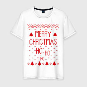 Мужская футболка хлопок с принтом Merry christmas в Курске, 100% хлопок | прямой крой, круглый вырез горловины, длина до линии бедер, слегка спущенное плечо. | 2015 | merry christmas | ёлка | елки | новый год | праздник | узор