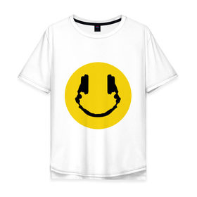 Мужская футболка хлопок Oversize с принтом Smile Music в Курске, 100% хлопок | свободный крой, круглый ворот, “спинка” длиннее передней части | Тематика изображения на принте: music | smile | смайл наушники