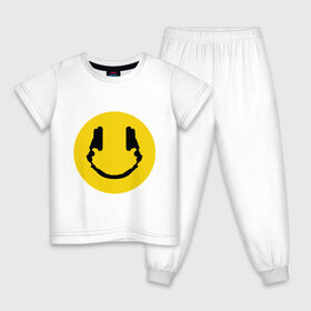 Детская пижама хлопок с принтом Smile Music в Курске, 100% хлопок |  брюки и футболка прямого кроя, без карманов, на брюках мягкая резинка на поясе и по низу штанин
 | Тематика изображения на принте: music | smile | смайл наушники