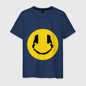 Мужская футболка хлопок с принтом Smile Music в Курске, 100% хлопок | прямой крой, круглый вырез горловины, длина до линии бедер, слегка спущенное плечо. | music | smile | смайл наушники