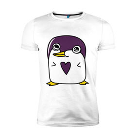Мужская футболка премиум с принтом Нарисованный пингвин в Курске, 92% хлопок, 8% лайкра | приталенный силуэт, круглый вырез ворота, длина до линии бедра, короткий рукав | пингвин