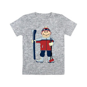 Детская футболка хлопок с принтом Лыжник в Курске, 100% хлопок | круглый вырез горловины, полуприлегающий силуэт, длина до линии бедер | лыжи | лыжник | палки | снег | снежинки | спорт