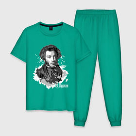 Мужская пижама хлопок с принтом Пушкин в Курске, 100% хлопок | брюки и футболка прямого кроя, без карманов, на брюках мягкая резинка на поясе и по низу штанин
 | драматург | писатель | поэт | прозаик | пушкин