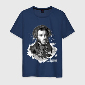 Мужская футболка хлопок с принтом Пушкин в Курске, 100% хлопок | прямой крой, круглый вырез горловины, длина до линии бедер, слегка спущенное плечо. | Тематика изображения на принте: драматург | писатель | поэт | прозаик | пушкин