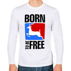 Мужской лонгслив хлопок с принтом Born to be free в Курске, 100% хлопок |  | born | free | олень | рожден | свобода | свободный