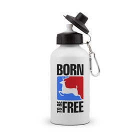 Бутылка спортивная с принтом Born to be free в Курске, металл | емкость — 500 мл, в комплекте две пластиковые крышки и карабин для крепления | born | free | олень | рожден | свобода | свободный