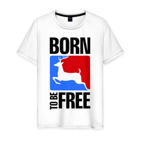 Мужская футболка хлопок с принтом Born to be free в Курске, 100% хлопок | прямой крой, круглый вырез горловины, длина до линии бедер, слегка спущенное плечо. | born | free | олень | рожден | свобода | свободный