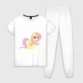 Женская пижама хлопок с принтом Пони пегас Флаттершай в Курске, 100% хлопок | брюки и футболка прямого кроя, без карманов, на брюках мягкая резинка на поясе и по низу штанин | my little pony | пегас | пони | флаттершай