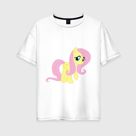 Женская футболка хлопок Oversize с принтом Пони пегас Флаттершай в Курске, 100% хлопок | свободный крой, круглый ворот, спущенный рукав, длина до линии бедер
 | my little pony | пегас | пони | флаттершай
