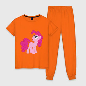 Женская пижама хлопок с принтом Пони Пинки Пай в Курске, 100% хлопок | брюки и футболка прямого кроя, без карманов, на брюках мягкая резинка на поясе и по низу штанин | my little pony | пинки пай | пони