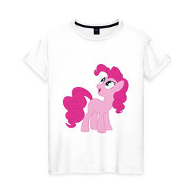 Женская футболка хлопок с принтом Пони Пинки Пай в Курске, 100% хлопок | прямой крой, круглый вырез горловины, длина до линии бедер, слегка спущенное плечо | my little pony | пинки пай | пони