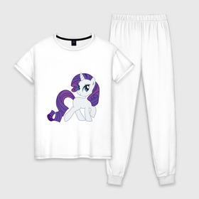 Женская пижама хлопок с принтом Пони Рарити в Курске, 100% хлопок | брюки и футболка прямого кроя, без карманов, на брюках мягкая резинка на поясе и по низу штанин | my little pony | пони | рарити