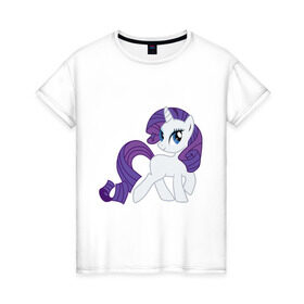 Женская футболка хлопок с принтом Пони Рарити в Курске, 100% хлопок | прямой крой, круглый вырез горловины, длина до линии бедер, слегка спущенное плечо | my little pony | пони | рарити