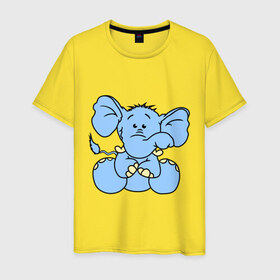 Мужская футболка хлопок с принтом Слонёнок в Курске, 100% хлопок | прямой крой, круглый вырез горловины, длина до линии бедер, слегка спущенное плечо. | 