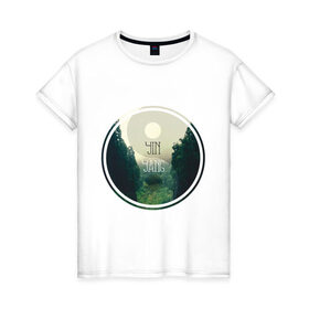 Женская футболка хлопок с принтом Инь Ян в Курске, 100% хлопок | прямой крой, круглый вырез горловины, длина до линии бедер, слегка спущенное плечо | forest | nature | гармония | деревья | инь ян | лес | пейзаж | природа