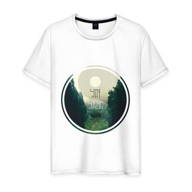 Мужская футболка хлопок с принтом Инь Ян в Курске, 100% хлопок | прямой крой, круглый вырез горловины, длина до линии бедер, слегка спущенное плечо. | forest | nature | гармония | деревья | инь ян | лес | пейзаж | природа