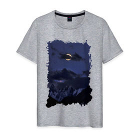 Мужская футболка хлопок с принтом Ночные горы в Курске, 100% хлопок | прямой крой, круглый вырез горловины, длина до линии бедер, слегка спущенное плечо. | 