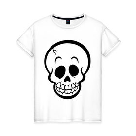 Женская футболка хлопок с принтом Забавный черепок в Курске, 100% хлопок | прямой крой, круглый вырез горловины, длина до линии бедер, слегка спущенное плечо | скелет