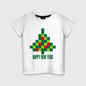 Детская футболка хлопок с принтом Елка - пиксели в Курске, 100% хлопок | круглый вырез горловины, полуприлегающий силуэт, длина до линии бедер | 2015 | new year | елка | мозаика | новый год | пазл