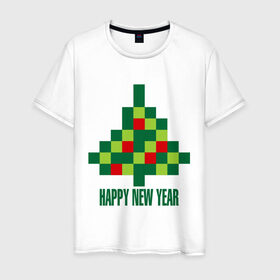 Мужская футболка хлопок с принтом Елка - пиксели в Курске, 100% хлопок | прямой крой, круглый вырез горловины, длина до линии бедер, слегка спущенное плечо. | 2015 | new year | елка | мозаика | новый год | пазл