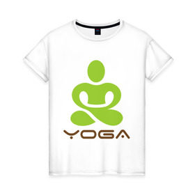 Женская футболка хлопок с принтом Йога - это здоровье в Курске, 100% хлопок | прямой крой, круглый вырез горловины, длина до линии бедер, слегка спущенное плечо | 