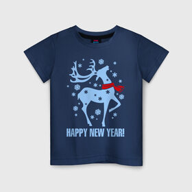 Детская футболка хлопок с принтом Олень с шарфом в Курске, 100% хлопок | круглый вырез горловины, полуприлегающий силуэт, длина до линии бедер | new year | новый год | олень | шарф