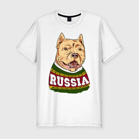 Мужская футболка премиум с принтом Собака made in Russia в Курске, 92% хлопок, 8% лайкра | приталенный силуэт, круглый вырез ворота, длина до линии бедра, короткий рукав | Тематика изображения на принте: 