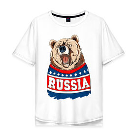 Мужская футболка хлопок Oversize с принтом Медведь made in Russia в Курске, 100% хлопок | свободный крой, круглый ворот, “спинка” длиннее передней части | made in russia | mountain | russia | кофта | медведь | мишка | патриот | россия | свитер