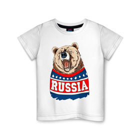 Детская футболка хлопок с принтом Медведь made in Russia в Курске, 100% хлопок | круглый вырез горловины, полуприлегающий силуэт, длина до линии бедер | Тематика изображения на принте: made in russia | mountain | russia | кофта | медведь | мишка | патриот | россия | свитер
