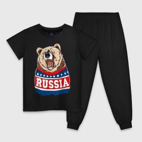 Детская пижама хлопок с принтом Медведь made in Russia в Курске, 100% хлопок |  брюки и футболка прямого кроя, без карманов, на брюках мягкая резинка на поясе и по низу штанин
 | made in russia | mountain | russia | кофта | медведь | мишка | патриот | россия | свитер