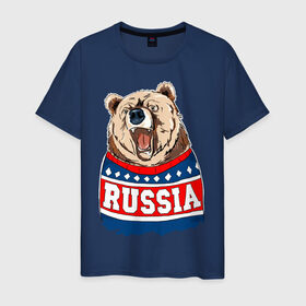 Мужская футболка хлопок с принтом Медведь made in Russia в Курске, 100% хлопок | прямой крой, круглый вырез горловины, длина до линии бедер, слегка спущенное плечо. | made in russia | mountain | russia | кофта | медведь | мишка | патриот | россия | свитер
