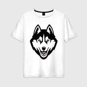Женская футболка хлопок Oversize с принтом Довольная хаски в Курске, 100% хлопок | свободный крой, круглый ворот, спущенный рукав, длина до линии бедер
 | голова | пес | собака | хаски | хаски бандит