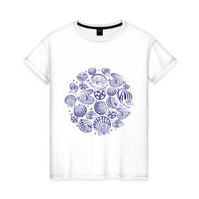 Женская футболка хлопок с принтом Seashell в Курске, 100% хлопок | прямой крой, круглый вырез горловины, длина до линии бедер, слегка спущенное плечо | seashell | лето | море | ракушки