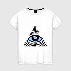 Женская футболка хлопок с принтом Всевидящее око (глаз в треугольнике) в Курске, 100% хлопок | прямой крой, круглый вырез горловины, длина до линии бедер, слегка спущенное плечо | иллюминаты