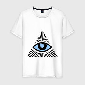 Мужская футболка хлопок с принтом Всевидящее око (глаз в треугольнике) в Курске, 100% хлопок | прямой крой, круглый вырез горловины, длина до линии бедер, слегка спущенное плечо. | иллюминаты