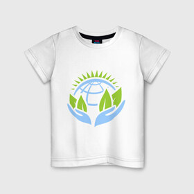 Детская футболка хлопок с принтом Планету нужно беречь в Курске, 100% хлопок | круглый вырез горловины, полуприлегающий силуэт, длина до линии бедер | Тематика изображения на принте: green peace | гринпис | забота | охрана | планета | природа