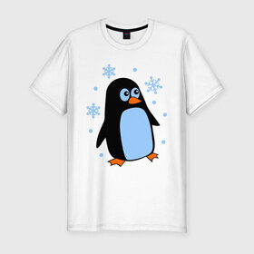 Мужская футболка премиум с принтом Пингвин под снегом в Курске, 92% хлопок, 8% лайкра | приталенный силуэт, круглый вырез ворота, длина до линии бедра, короткий рукав | Тематика изображения на принте: пингвин