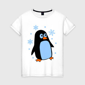 Женская футболка хлопок с принтом Пингвин под снегом в Курске, 100% хлопок | прямой крой, круглый вырез горловины, длина до линии бедер, слегка спущенное плечо | пингвин